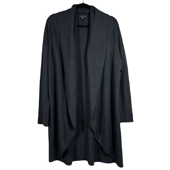 Eileen Fisher Cotton Viscose Linen Blend Long Cardigan Draped Front Marled Large - Picture 1 of 8